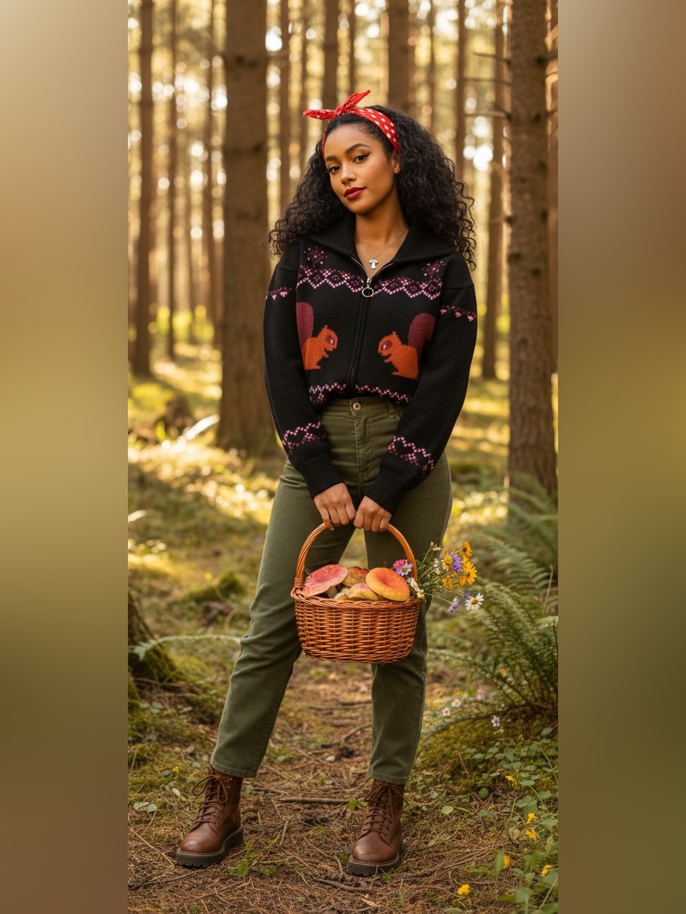 🐿️ModCloth Zip Sweater with Orange Squirrel Motif, Black, Medium, EUC🐿️